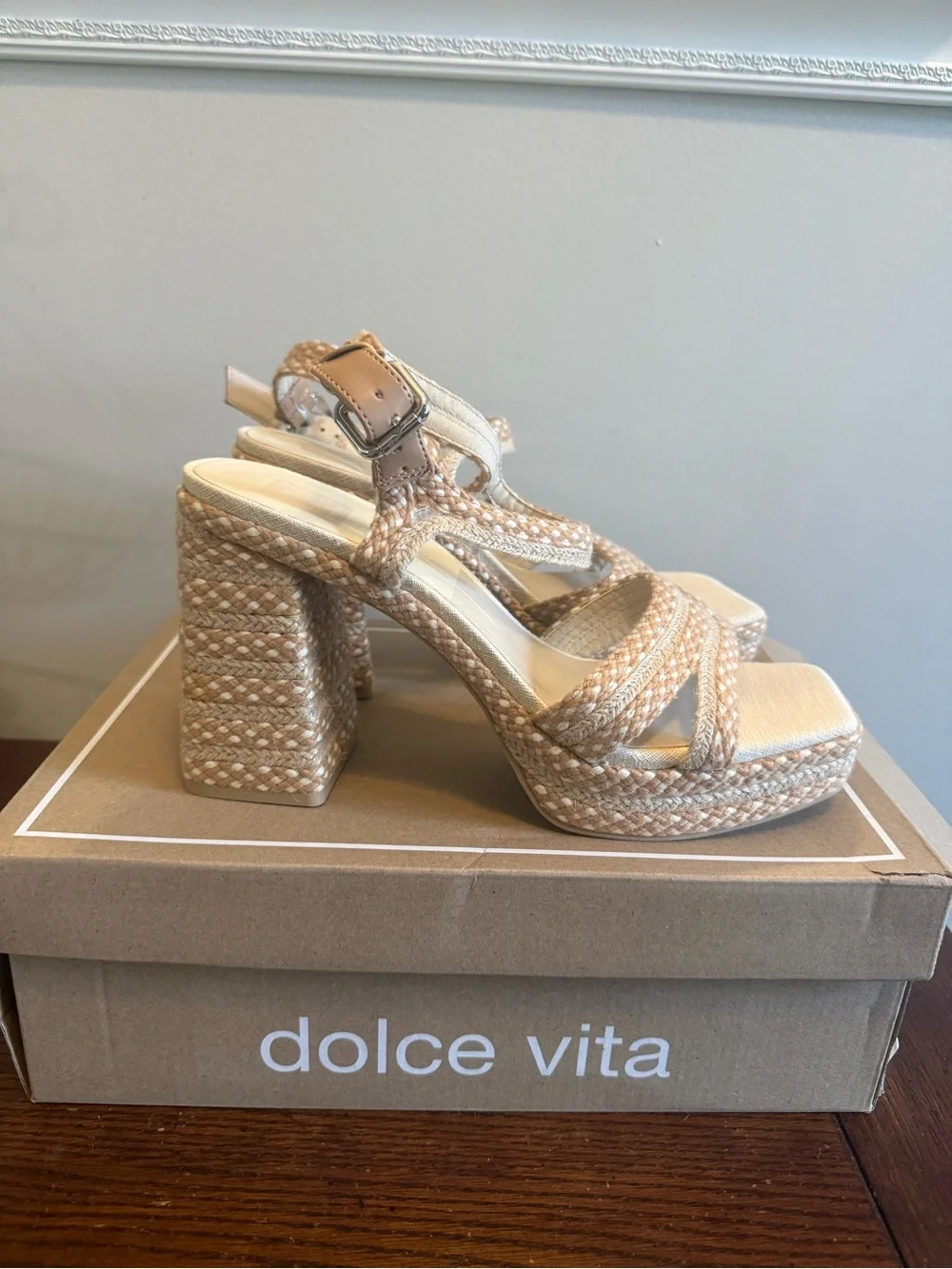Dolce Vita Alex Beige Braided Platform Sandals NEW